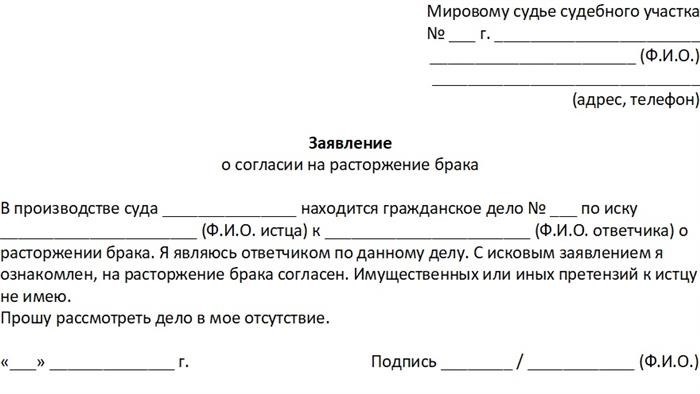 Как правильно составить заявление о согласии на развод и расторжение брака?